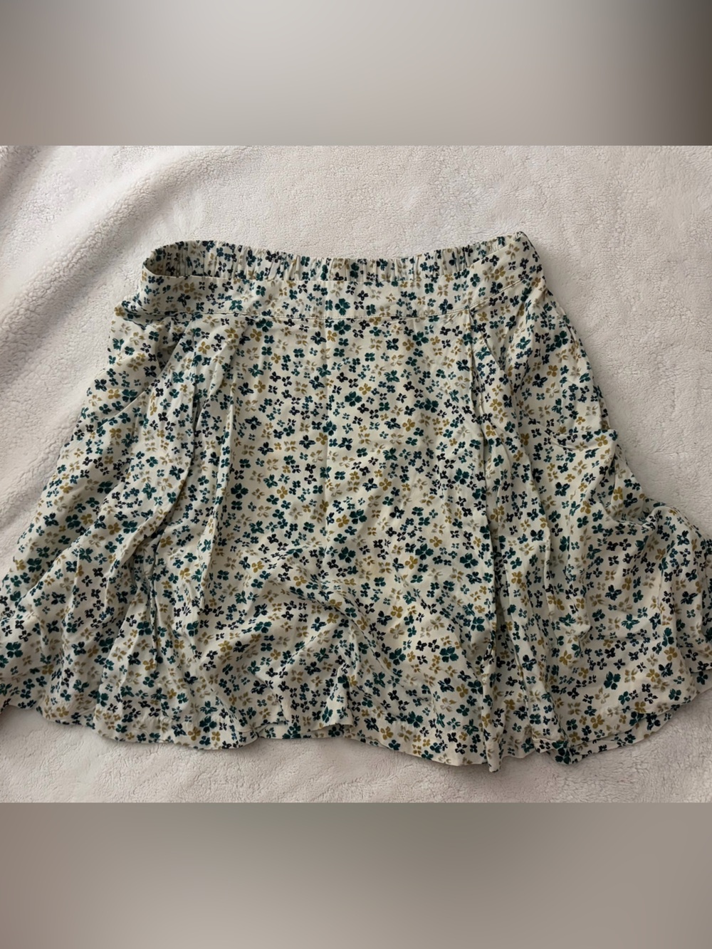 Old Navy Cream Floral Smocked Waist Mini Skirt with Teal & Mustard Accents